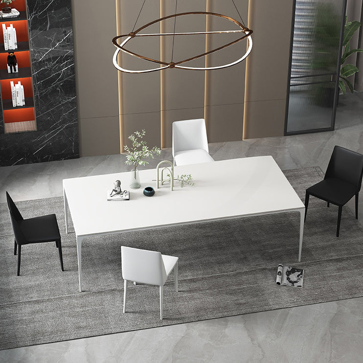 Modern Rectangle Dining Table Sintered Stone Top 4 Metal Legs Dining Room Table