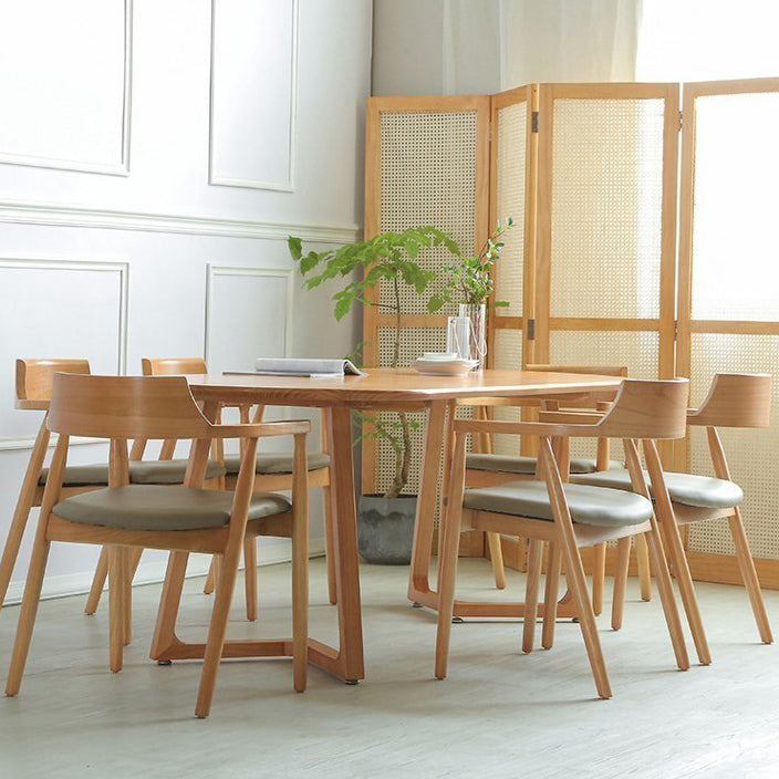 Modern Natural Wood Oval Dinette Table Wood Base Dining Table for Living Room