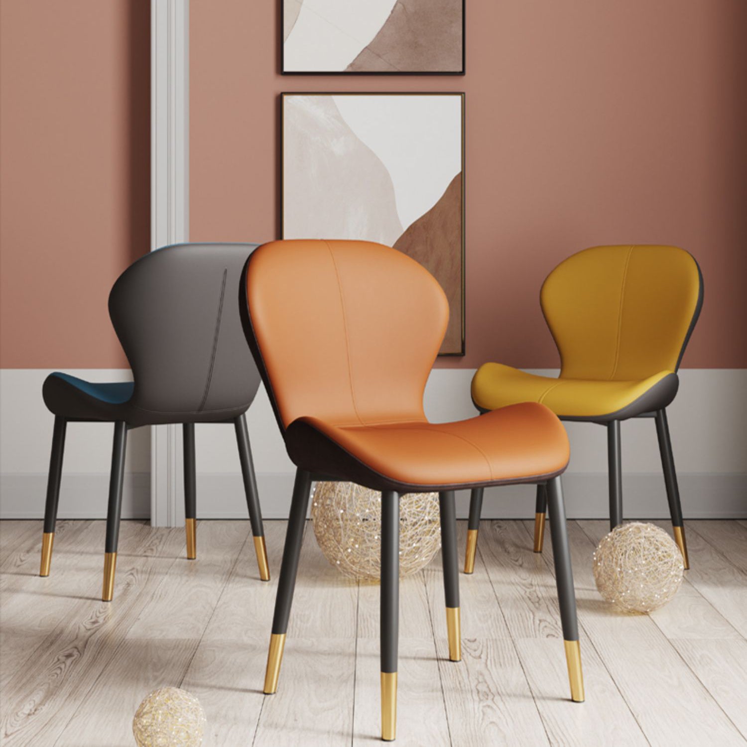 Indoor Modern Upholstered Dining Chair Matte Finish Solid Back Side Chair