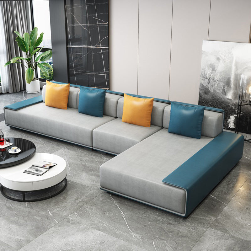 Contemporary L-Shape Sofa & Chaise with Bolster Pillows for Living Room