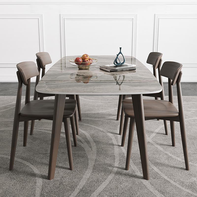 Modern Style Dining Table Sintered Stone Table with Wooden Base