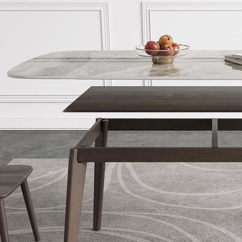 Modern Style Dining Table Sintered Stone Table with Wooden Base