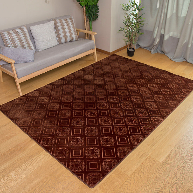 Dark Brown Diamond Rug Polyester Modern Rug Washable Rug for Drawing Room