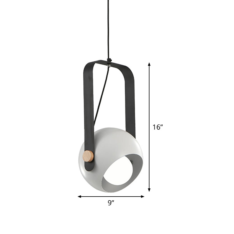 Iron Dome Pendant Lighting Modernist 1 Light White Finish Ceiling Hang Fixture with Rectangle Handle