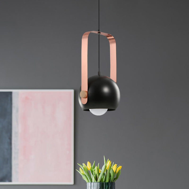 Black Dome Plafond Pendant Light Modern Nordic Style 1 Head Metal Hanging Lamp Kit avec poignée rose