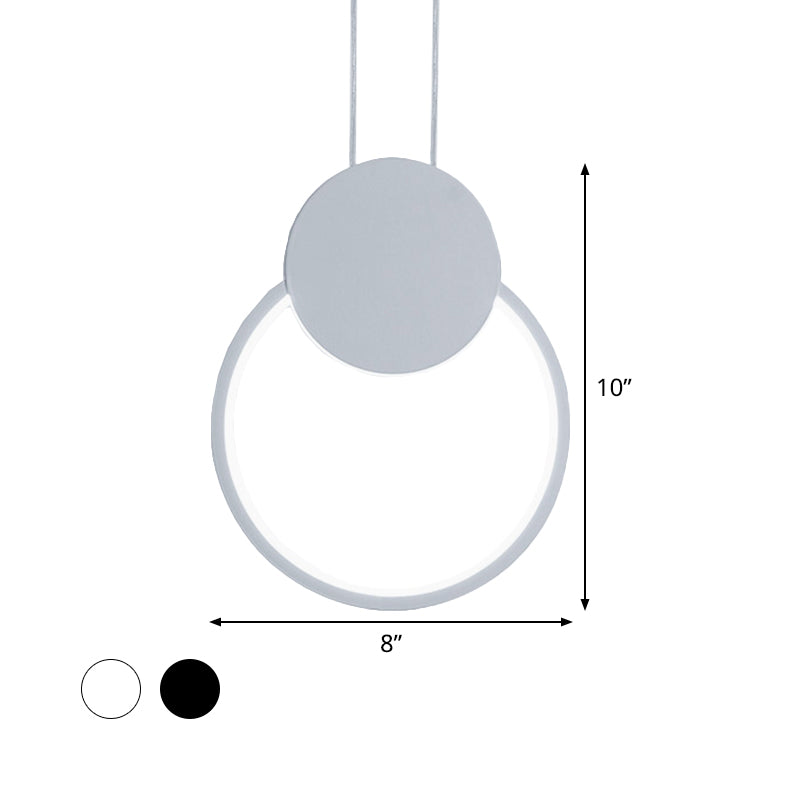 Round Suspension Light Modernism Acrylic White/Black LED Hanging Lamp Fixture for Bedside, White/Warm Light