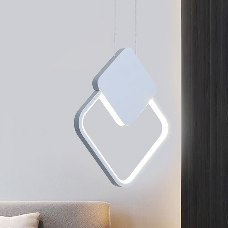 Acrylic Square Pendant Light Fixture Modern LED Hanging Ceiling Lamp in White/Black for Bedside, White/Warm Light