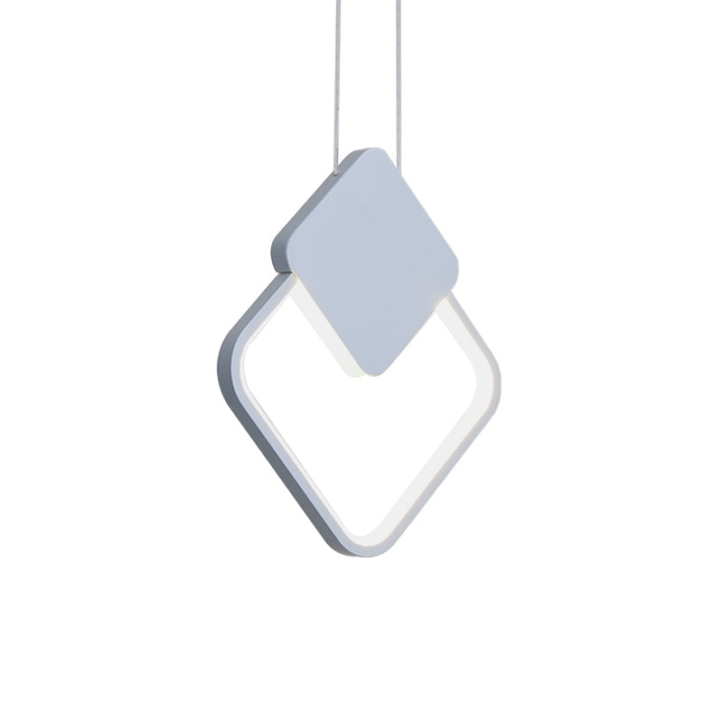 Acrylic Square Pendant Light Fixture Modern LED Hanging Ceiling Lamp in White/Black for Bedside, White/Warm Light