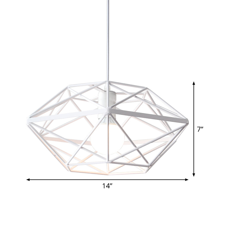 Géométrie Cage à manger PENDANT FER 1-BULB ÉCLAINEMENT DU DOWN EN BLANC