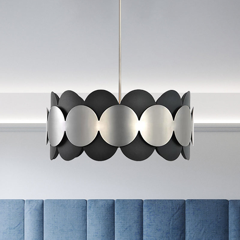 Black Drum Shape Hanging Lighting Modern Nordic 6 Bulbs Metallic Ceiling Chandelier for Bedroom