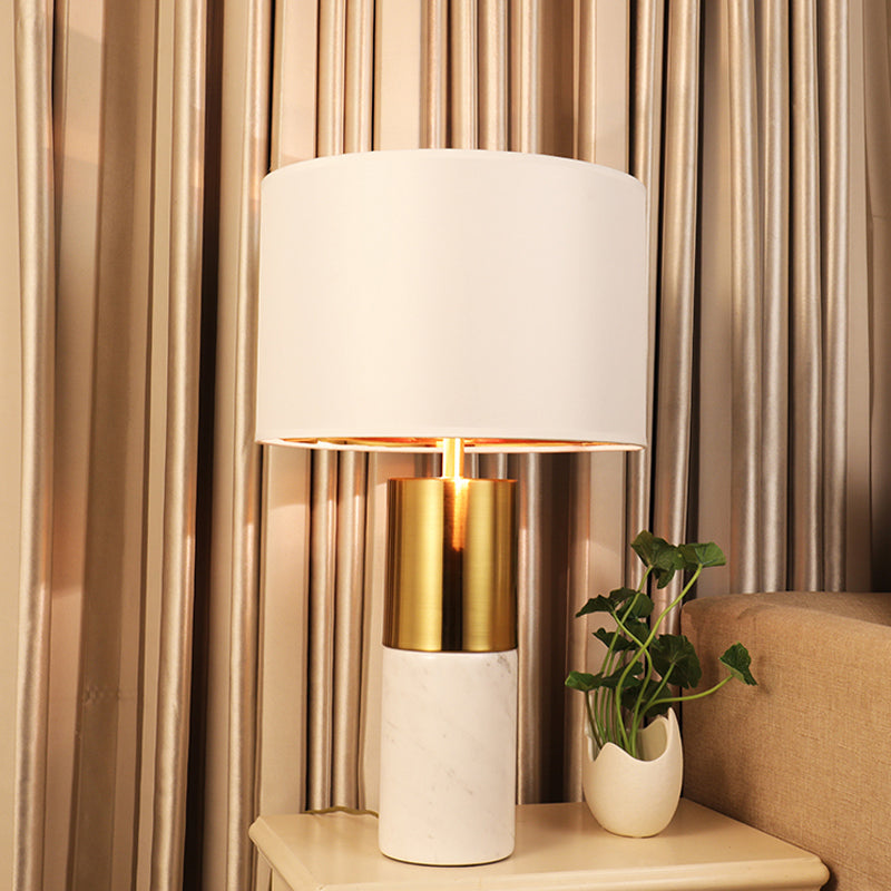 1 tête de bureau cylindrique lampe à tissu moderne Lumière en blanc avec base en marbre