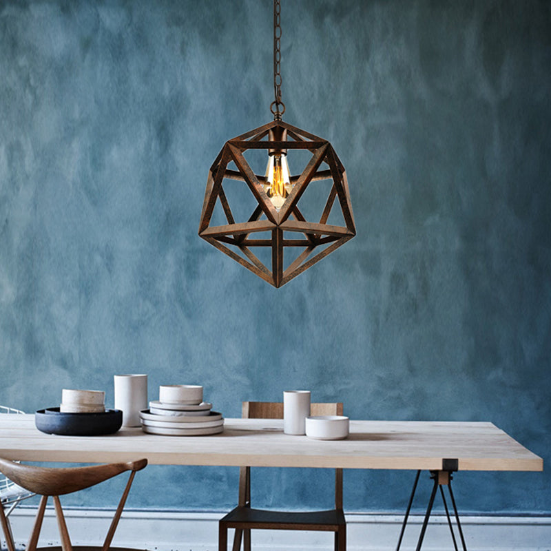 14"/18" Dia Geometric Metal Pendant Lighting Fixture Industrial 1 Bulb Dining Room Ceiling Light in Black/Rust