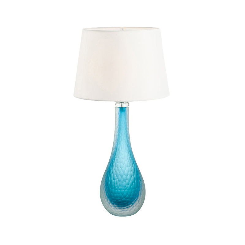 Modernism 1 Bulb Nightstand Lamp Blue Tapered Reading Book Light with Fabric Shade