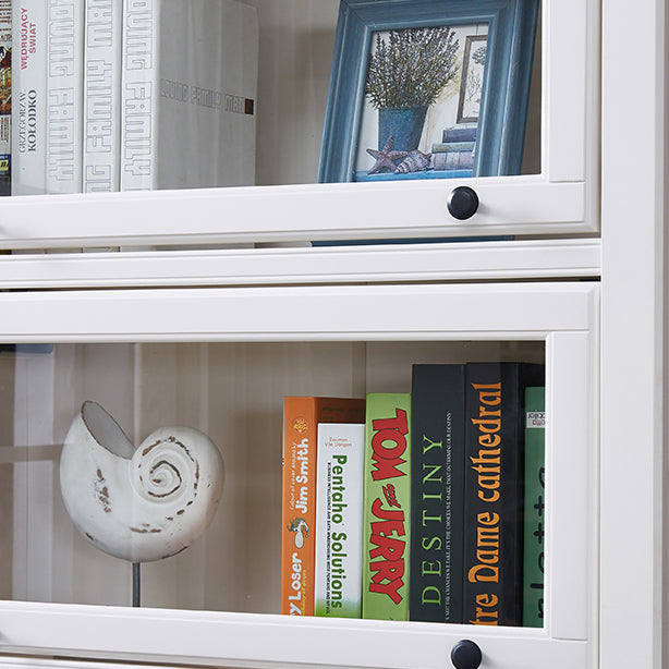 White Vertical Standard Bookcase Solid Wood Bookshelf with Glass Doors
