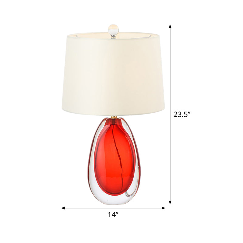 1 Bulb Living Room Task Light Modern Red Night Table Lamp with Barrel Fabric Shade
