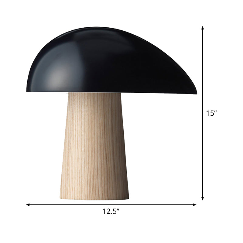 Lampada da comodino ombreggiata a LED Illuminazione da lavoro contemporanea in metallo in nero con base in legno