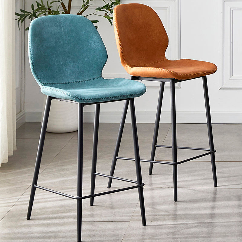 Contemporary Leather Bar Stools Indoor Barstool with Iron Legs and Low Back