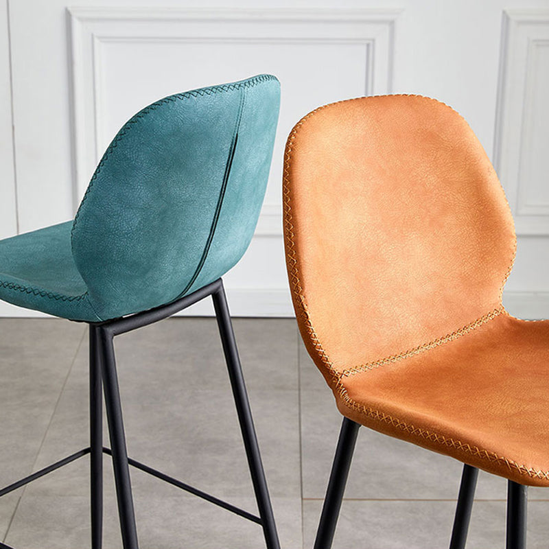 Contemporary Leather Bar Stools Indoor Barstool with Iron Legs and Low Back
