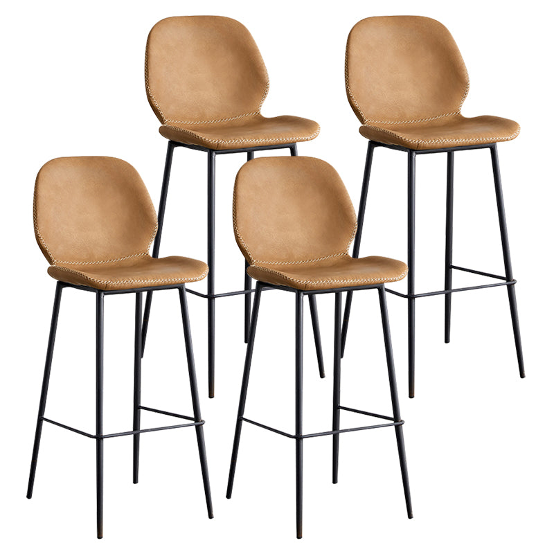 Contemporary Leather Bar Stools Indoor Barstool with Iron Legs and Low Back