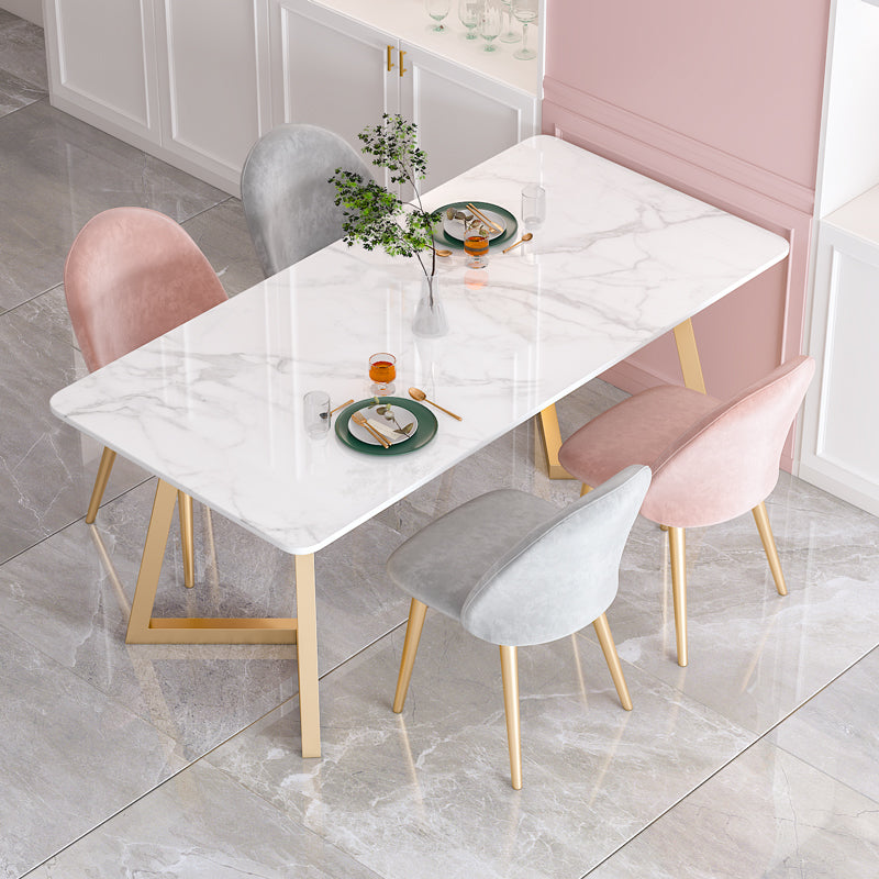 Sintered Stone Dining Table Traditional Luxury White Table with Gold Frame