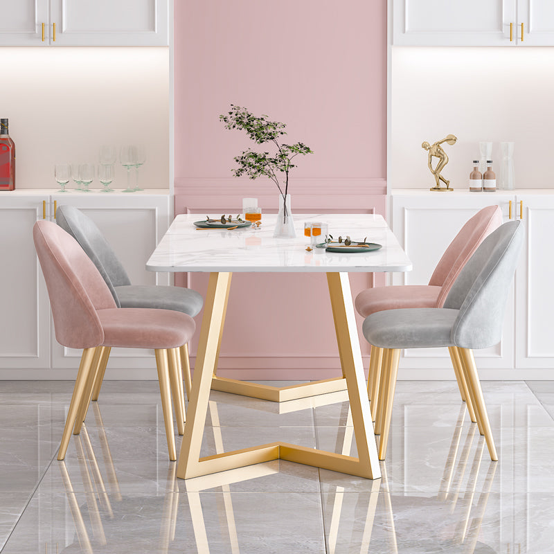 Sintered Stone Dining Table Traditional Luxury White Table with Gold Frame