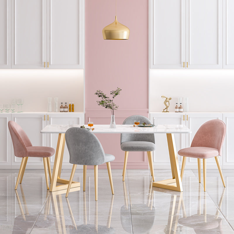 Sintered Stone Dining Table Traditional Luxury White Table with Gold Frame