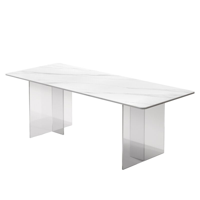 Rectangle Transparent Base Dining Table Modern Stone Double Pedestal Table