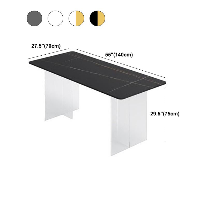 Modern Rectangle Sintered Stone Top DiningTable with Clear Acrylic Double Pedestal