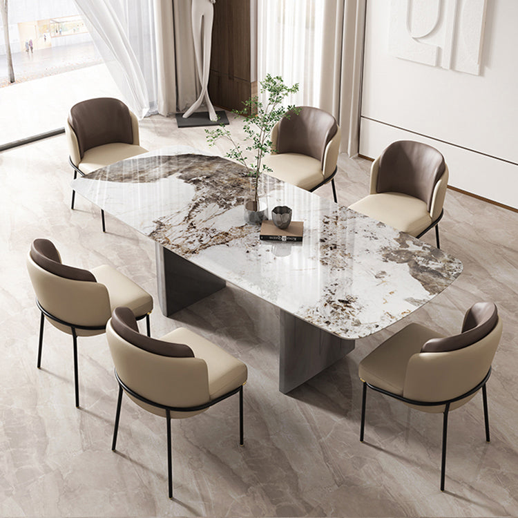 Industrial Sintered Stone Table for Restaurant Rectangle Dining Table with Double Pedestal