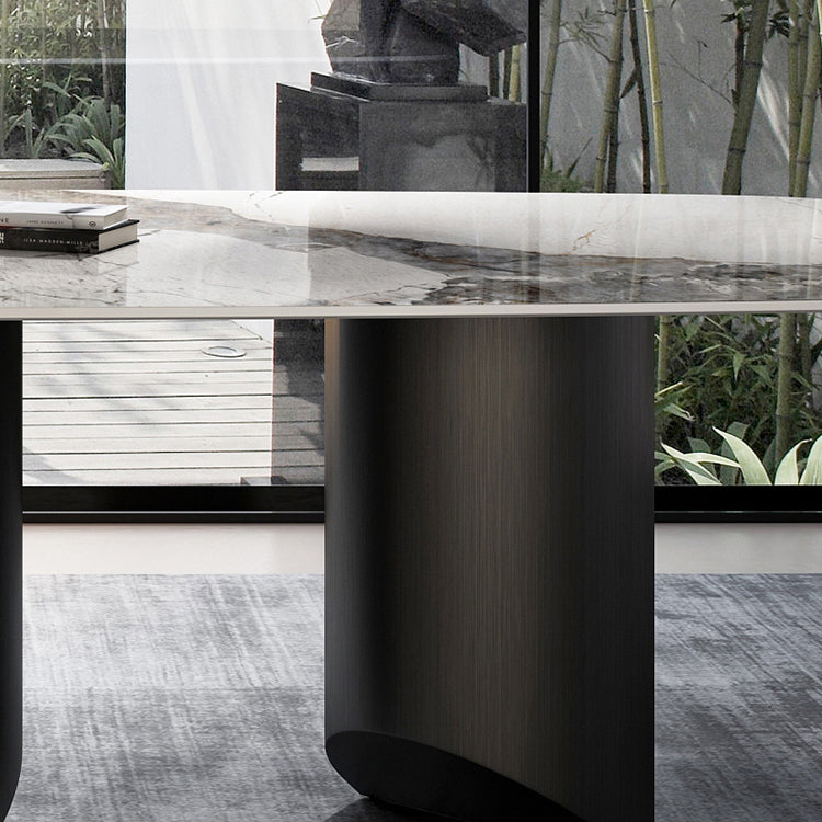 Industrial Sintered Stone Table for Restaurant Rectangle Dining Table with Double Pedestal