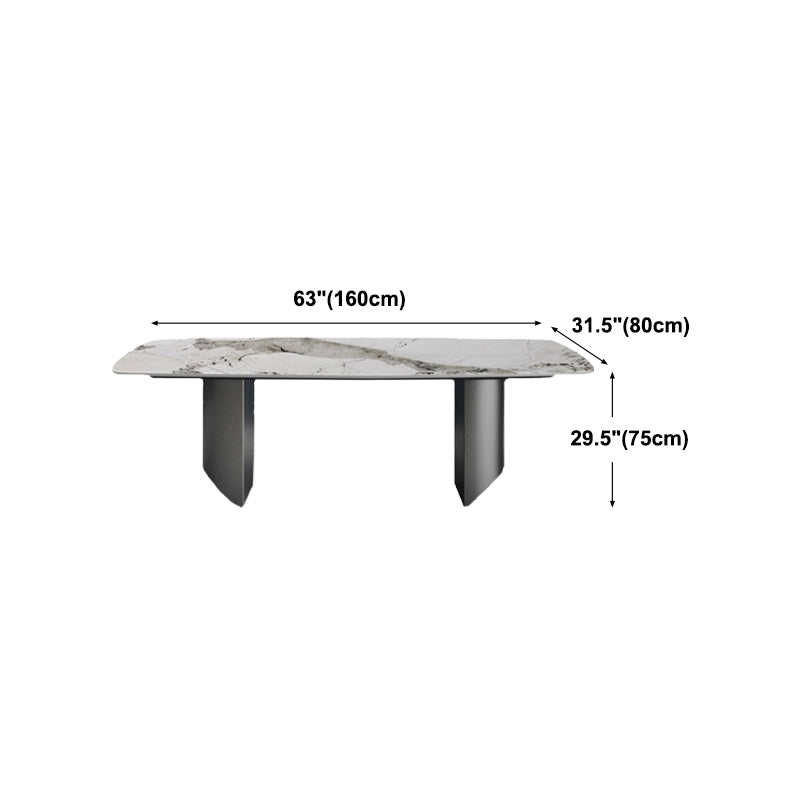 Industrial Sintered Stone Table for Restaurant Rectangle Dining Table with Double Pedestal