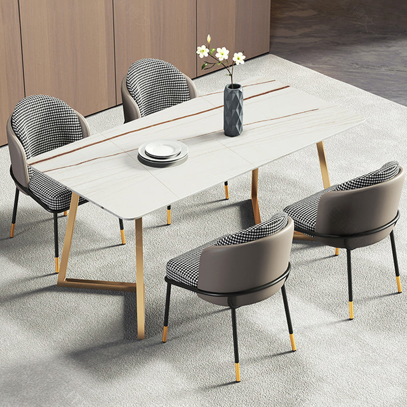 Modern White with Marble Counter Table Rectangle Dining Table for Kitchen