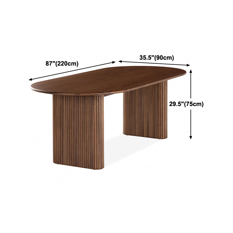 Solid Wood Top Dining Table Modern Oval Table with Double Pedestal for Kitchen