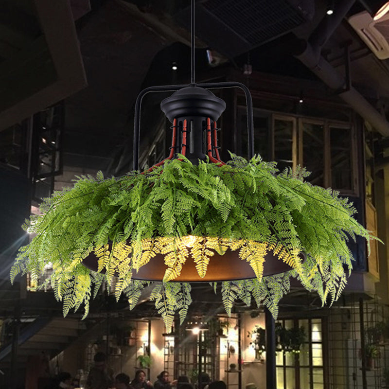 Barn Metal Plant Suspension Pendant Antique 18"/21.5" W 1 Head Restaurant LED Ceiling Light in Black