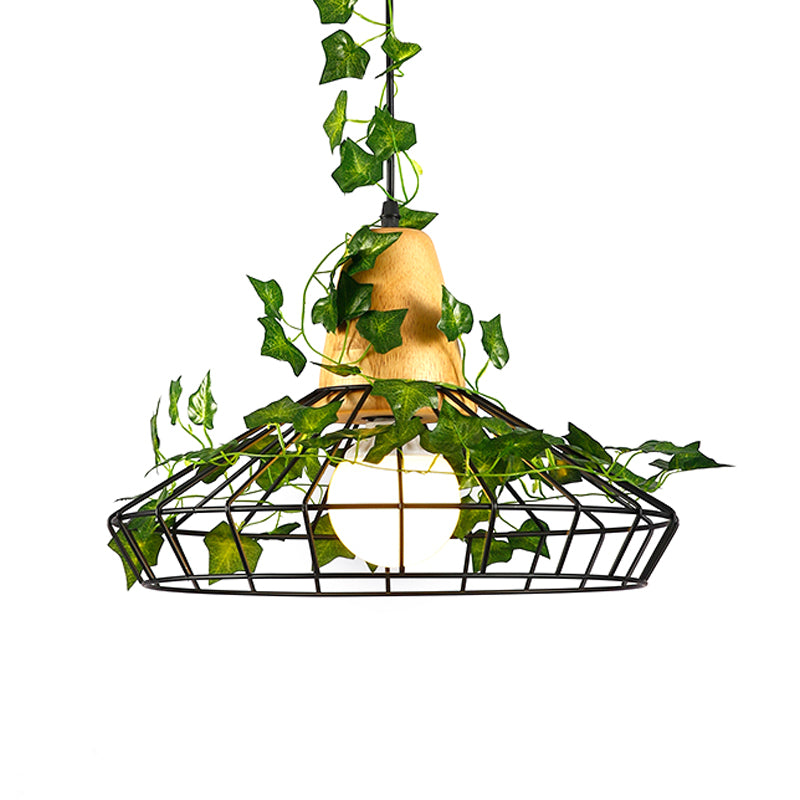 Black 1 Testa a sospensione a sospensione Antique Metal Barn Drop lampada con pianta per ristorante