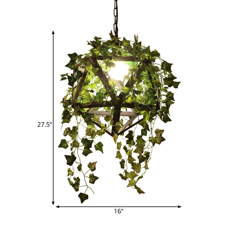 1 Light Suspension Pendant Light Industrial Geometric Metal LED Ceiling Hang Fixture in Black with Plant Decor