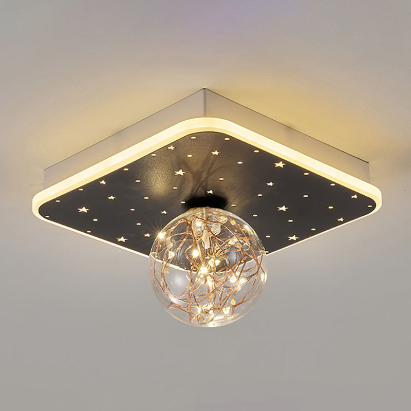 Nordic Geometric Ceiling Light Globe Glass Gypsophila Flush Mount Light for Bedroom