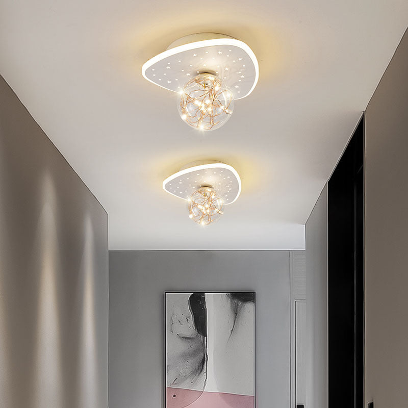 Nordic Geometric Ceiling Light Globe Glass Gypsophila Flush Mount Light for Bedroom