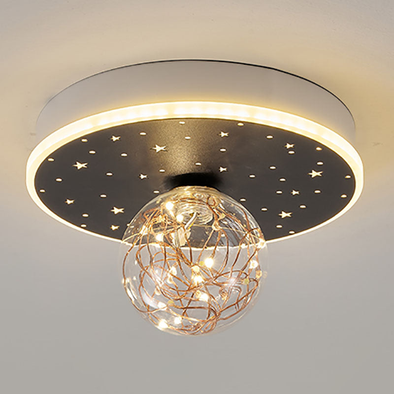 Nordic Geometric Ceiling Light Globe Glass Gypsophila Flush Mount Light for Bedroom