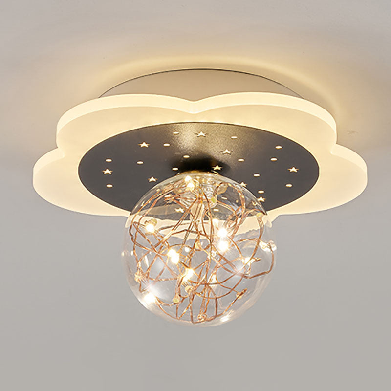 Nordic Geometric Ceiling Light Globe Glass Gypsophila Flush Mount Light for Bedroom