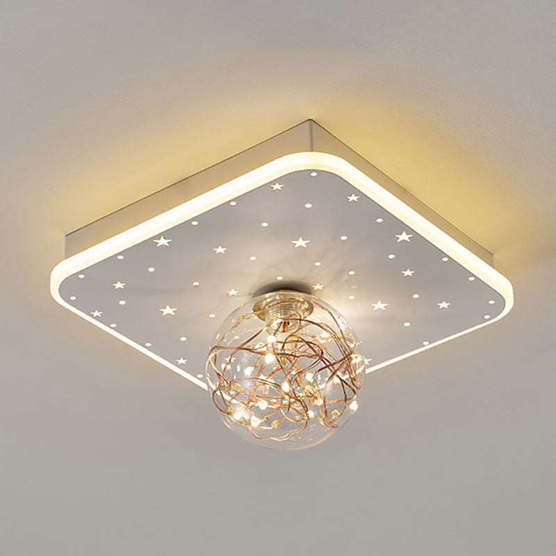 Nordic Geometric Ceiling Light Globe Glass Gypsophila Flush Mount Light for Bedroom