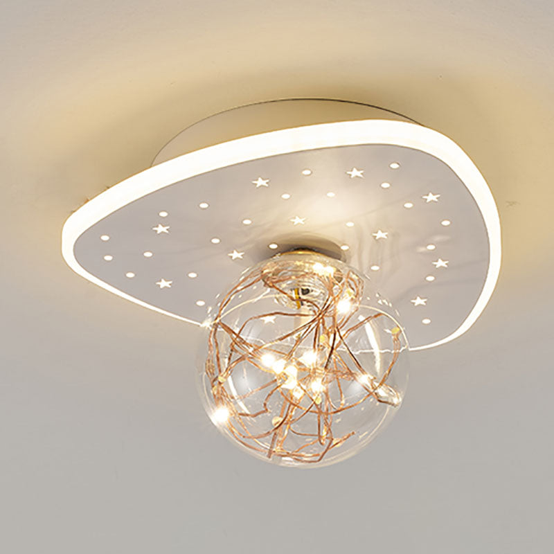 Nordic Geometric Ceiling Light Globe Glass Gypsophila Flush Mount Light for Bedroom