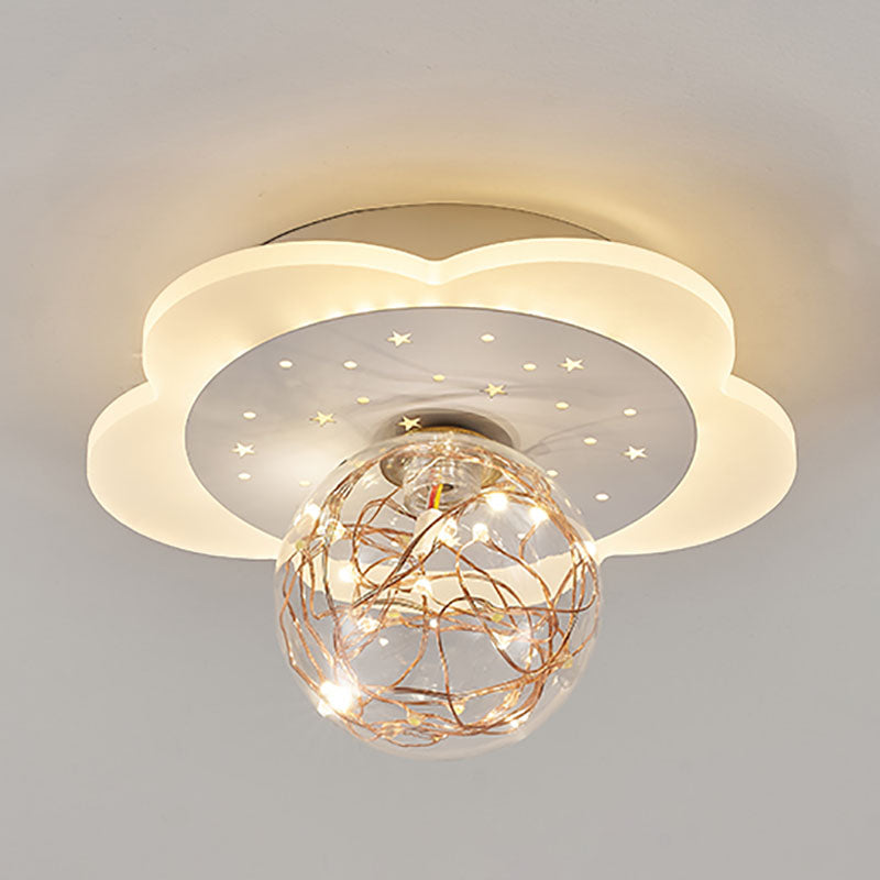 Nordic Style Geometric Ceiling Light Glass Gypsophila Flush Mount Light for Bedroom