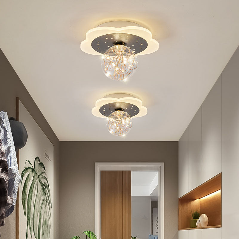 Nordic Style Geometric Ceiling Light Glass Gypsophila Flush Mount Light for Bedroom