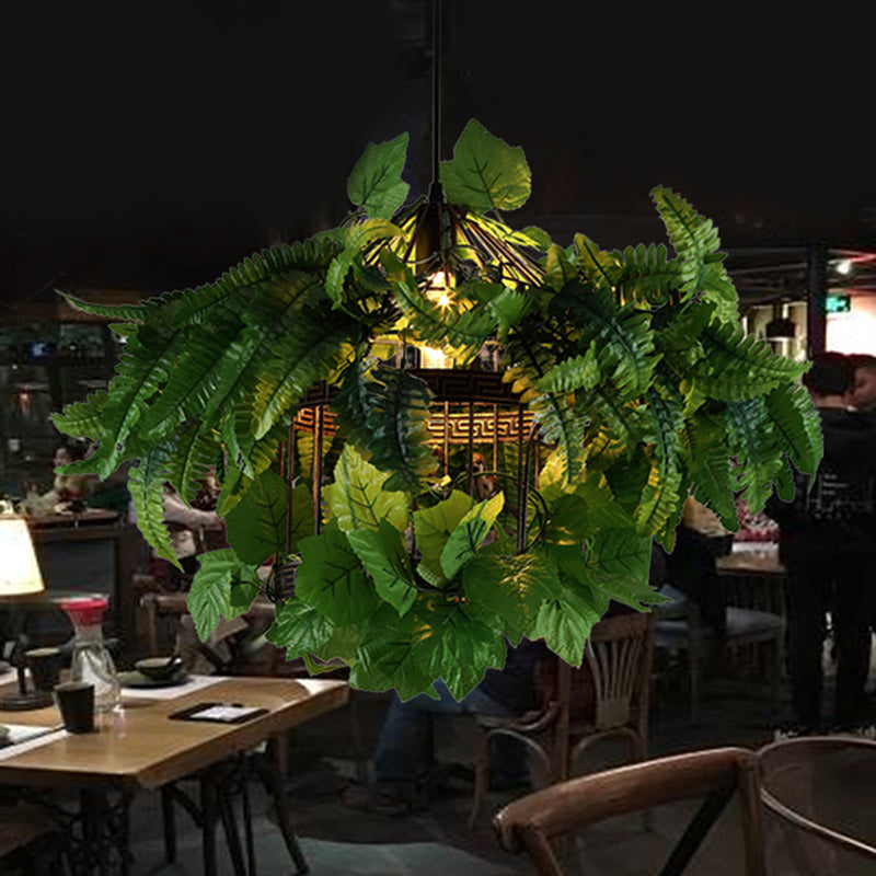 Birdcage Metal Suspension Pendant Antique 1 Head Restaurant LED Plant Ceiling Light in Black