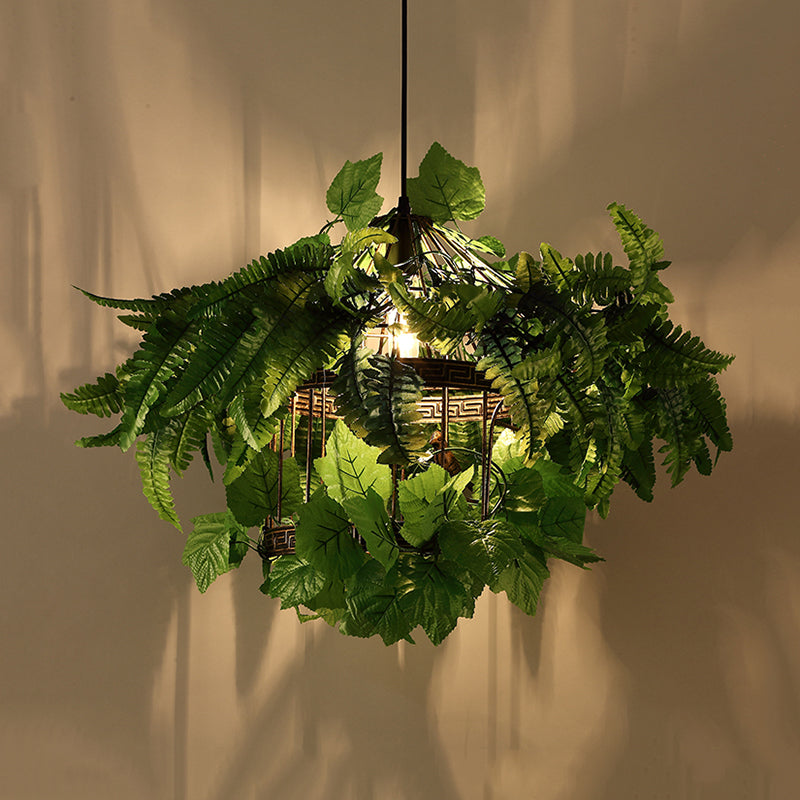 Birdcage Metall Suspension Anhänger Antiquitäten 1 Kopf Restaurant LED -Pflanzen Deckenleuchte in Schwarz