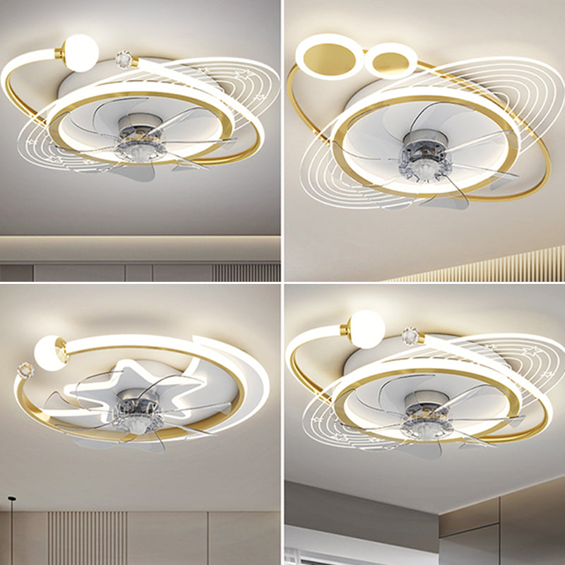 Modern Style Geometry Ceiling Fan Lamps Metal Ceiling Fan Lighting for Bedroom