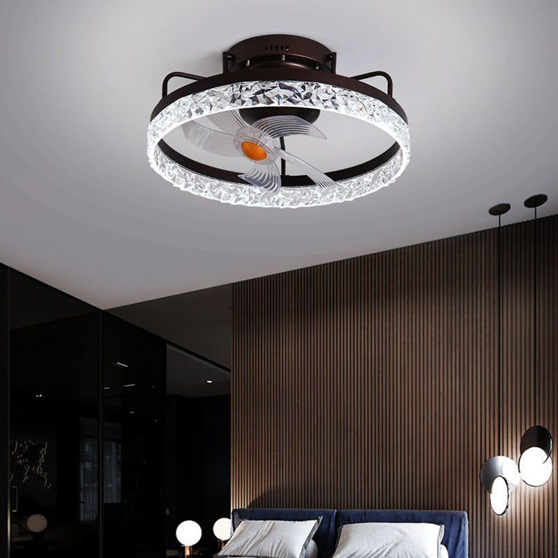 Circle Metal Ceiling Fan Light Simple LED Ceiling Light Fixture for Bedroom