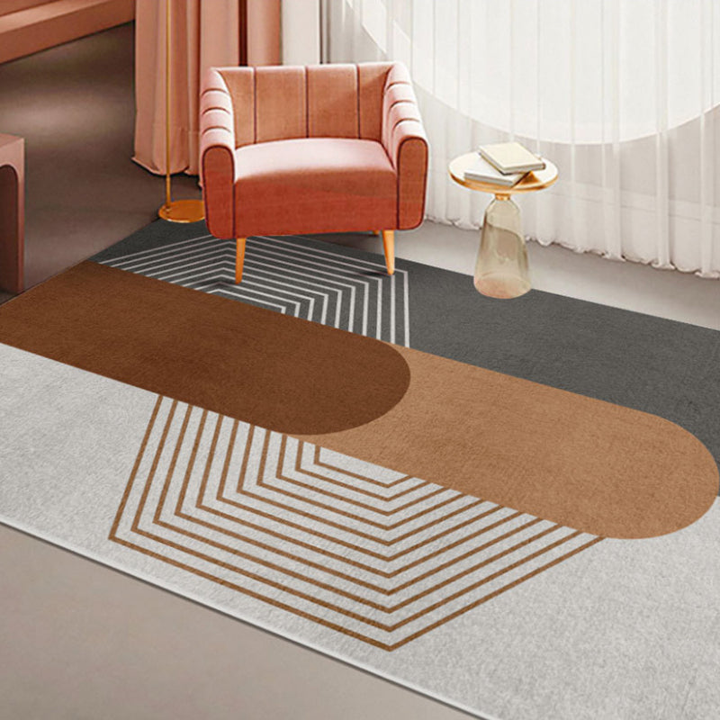 Orange Modern Rug Polyester Geometric Rug Stain Resistant Rug Drawing Room