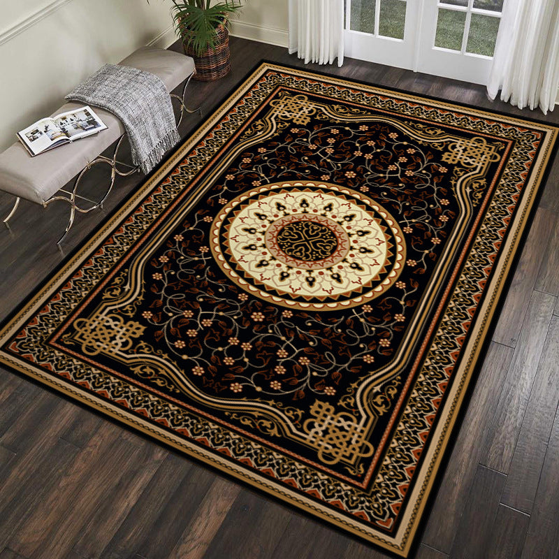 Dark Brown Bohemia Rug Polyester Graphic Rug Stain Resistant Rug for Living Room